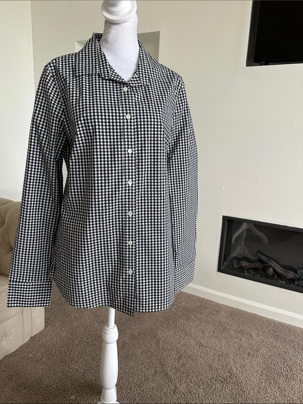 J. Crew Black and White Gingham Button-Down Shirt